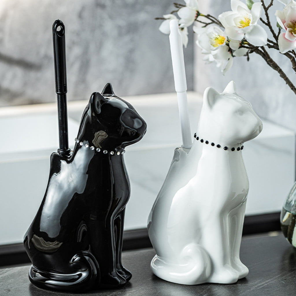 Toilet Bowl Brush Soft Bristles Toilet Cleaning Brush With Ceramic Cats Holder