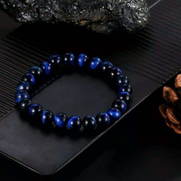 K-KED Fashion Natural Blue Tiger Eye Bracelet for Men Women Tiger Eye 8mm Beads Gift