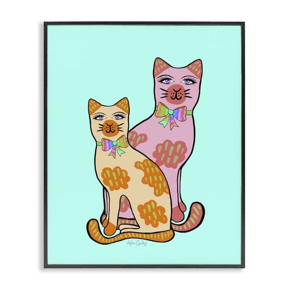 Stupell Industries Funky Cats on Turquoise Animals Painting Black Framed Art Print Wall Art, 11 x 14
