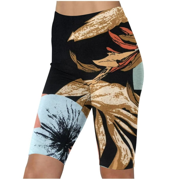 Meichang Plus Size Biker Shorts for Women 2024 Summer Fashion Yoga Shorts Athletic Tummy Control Leggings Leopard Print Slimming Shorts Knee Length