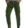 thumbnail image 2 of Pantalones largos para hombre, informales, lisos, con bolsillo, cintura elástica, para exteriores, con cordón ajustable, para trabajo, 2 of 7