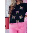 thumbnail image 2 of Women's Black Sequin Mardi Gras Bow Graphic Crewneck Tee - Stylish and Sparkly - [ZhiHiMeRi] | (US 20-22)2XL, 2 of 7