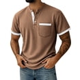 thumbnail image 2 of Mens Shirts Short Sleeve Button Tops Summer Casual Loose Fitting Color Block Knit Tee Shirts with Pocket, 2 of 7