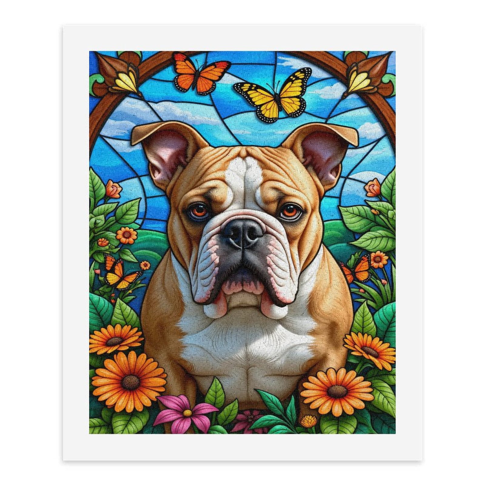 Paint By Numbers Kit for Adults Beginner - DIY Bulldog In Floral Paradise Art Canvas Painting Kits for Adults, Frameless Paint By Number for Adults for Home Wall Decor 16x20 Inch
