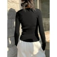 thumbnail image 2 of Women's Fitted Ribbed Crewneck Long Sleeve Crop Tops Tee Shirts, 2 of 4