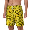 thumbnail image 2 of Mens Swim Trunks with Compression Liner Caution Tape Quick Dry Beach Shorts, 2 of 7