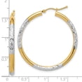 thumbnail image 2 of 10k Yellow Gold Polished Hinged post and Rhodium Sparkle Cut 3mm Hoop Earrings Measures 41x40mm Wide 3mm Thick - Hoop Ea, 2 of 2