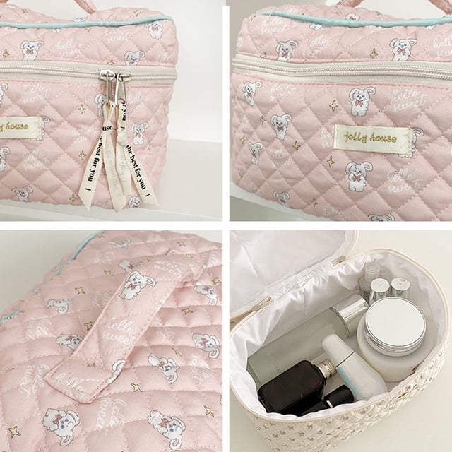 Bolsa de cosméticos bonita coreana, organizador de viaje con cremallera portátil, de mano acolchado (rosa) Likrtyny Para Estrenar