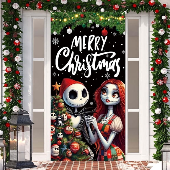 Christmas Door Cover Merry Christmas Photo Backdrop Xmas Winter Holiday Decorations and Supplies for Home