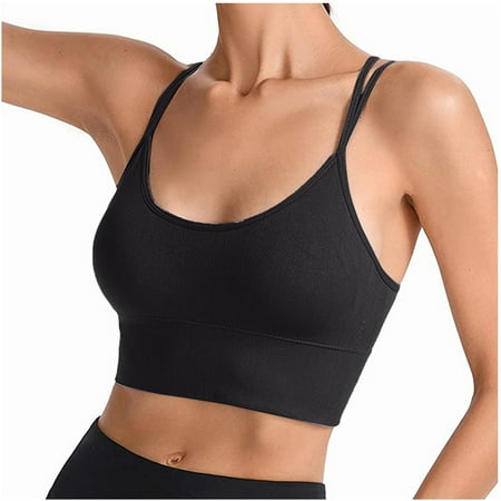 

DNDKILG Strappy Cami Strap Bralettes for Women Seamless V Neck Sports Bra Black XL