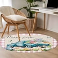 thumbnail image 5 of Round Area Rug 4ft, Farmhouse Car Gnomes with Easter Eggs Non-Slip Non-Shedding Floor Mat, Spring Floral Buffalo Checker Washable Sturdy Carpet for Living Room Bedroom Home Decor, 5 of 9