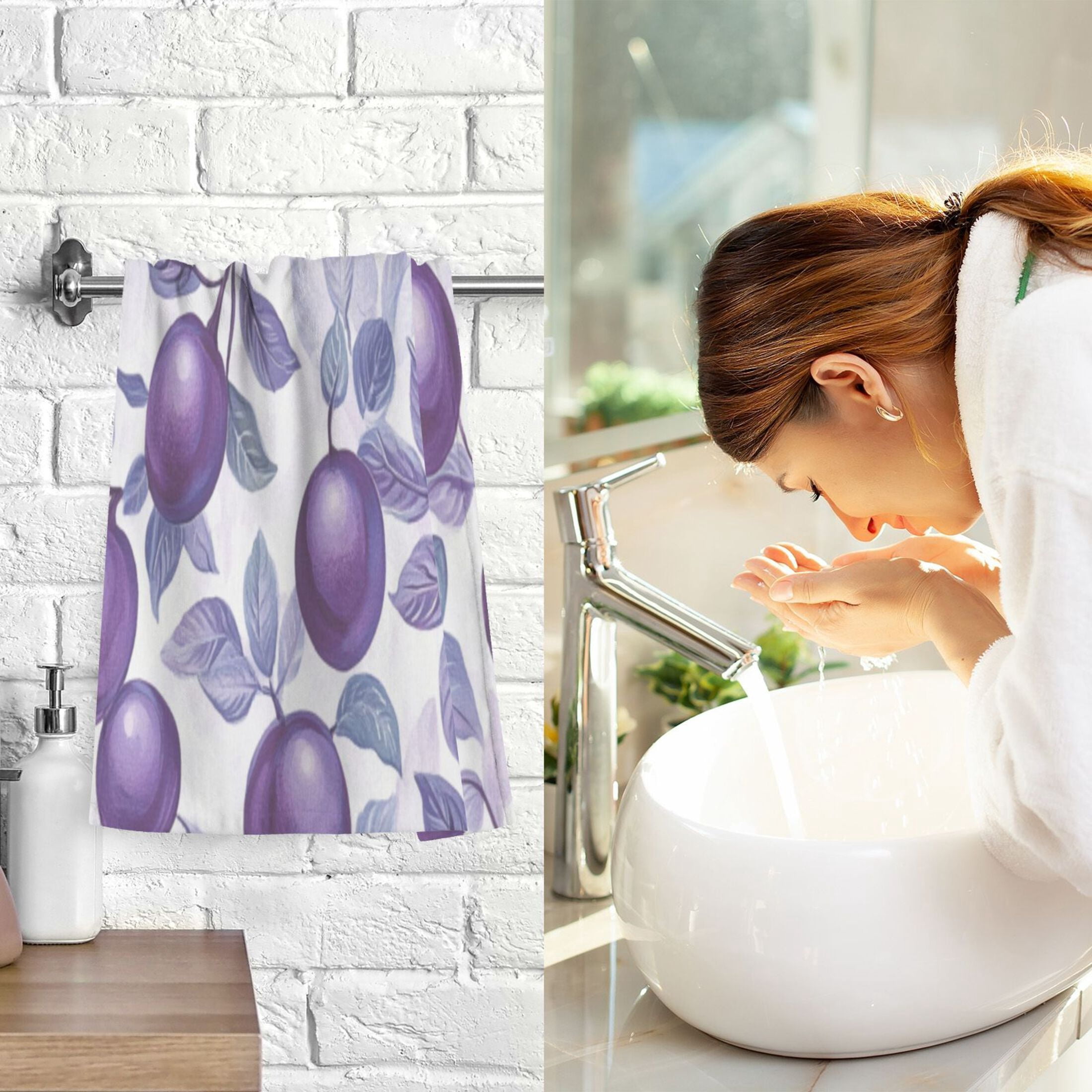Cotton Towel Two-Piece 16x28 Inch One Sizex2 Face Towel Set Towel Set Cotton Hand Bath Towel Bathroom Beach Large Purple Plum