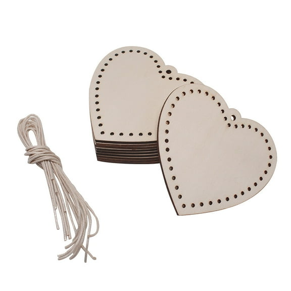 OUNONA 10pcs Beige Heart Shaped Wood Chips for DIY Crafts Decorate with Holes for Wedding Valentine Arts