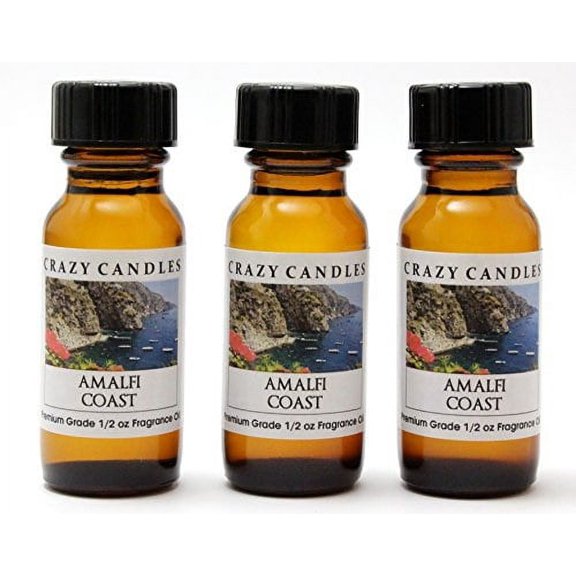 Amalfi Coast 3 Bottles 1/2 Fl Oz Each 15ml Premium Grade Scented Fragrance Oil By Crazy Candles Italian Aroma of Freesia, Lav