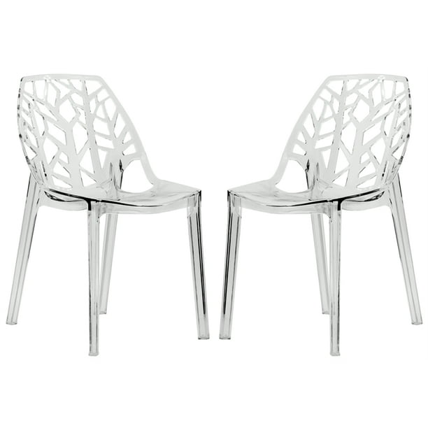 LeisureMod Cornelia Modern Plastic Dining Side Chair in Clear Set of 2