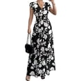 thumbnail image 2 of JoveMarine Summer Dresses for Women 2026 Floral - Print V-Neck Long Waist Cinching Flowy Maxi Dress with Elastic Back for Beach Resort,Black L, 2 of 7