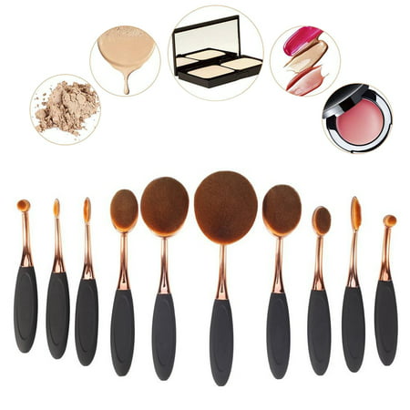 Makeup Brushes 10Pcs Set Foundation Contour Powder Blush Conceler Eyeliner Shadows Blending Cosmetic Brush Tool(Rose Gold Black
