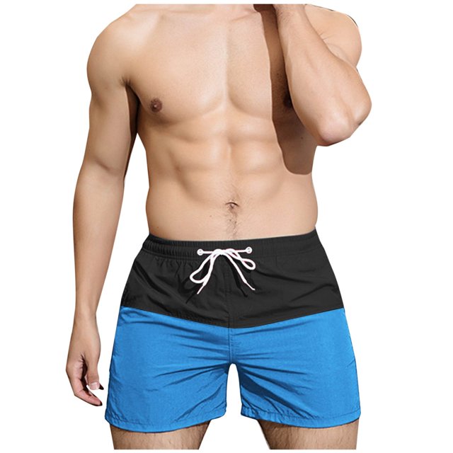 Tungbrin Summer Shorts for Men Big and Talls Color Block Quick Dry Beach Shorts Drawstring Elastic Waisted Swim Short
