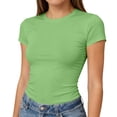 thumbnail image 3 of UDAUDU Womens Undershirts Crew Neck Fall Casual Short Sleeve T-Shirts Comfort Slim Fit Blouses Trendy Tops Light Green M, 3 of 8