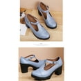thumbnail image 4 of Lovskoo 2024 Women's Oversized Classic Leather Shoes T-Strap Platform Chunky Block Mid-Heel Closed Toe Pumps Metal Buckle Mary Dress Wedding Shoes Blue, 4 of 8