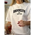 thumbnail image 1 of 1pc Vintage Brooklyn 1898 New York Print T-Shirt, Women'S Casual Round Neck Short Sleeve Tee, Polyester Knit Summer Top, 1 of 6