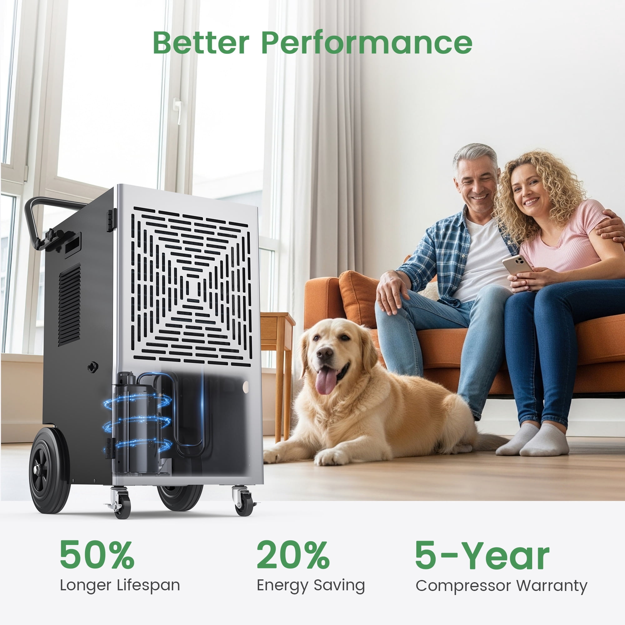Waykar 155 Pints Commercial Dehumidifier for Large Spaces up to 7500 Sq.Ft with Pump, Smart Humidity Control, Auto Defrost, 24H Timer - for Basements, Warehouses, Home, Office