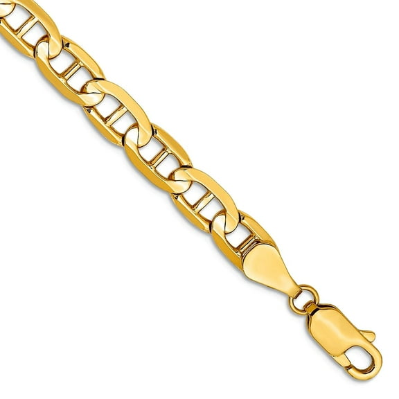 14k Yellow Gold Solid Polished 5.25mm Concave Nautical Ship Mariner Anchor Chain Bracelet 8 Inch Lobster Claw Link Brace