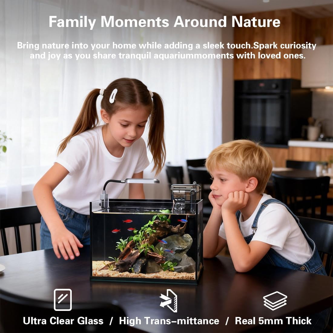 Glass Fish Tank Kit, 2.8 Gallon Small Aquarium, Ultra-Clear Nano Desktop Tank with Light and Filter, Betta Fish Starter Kit
