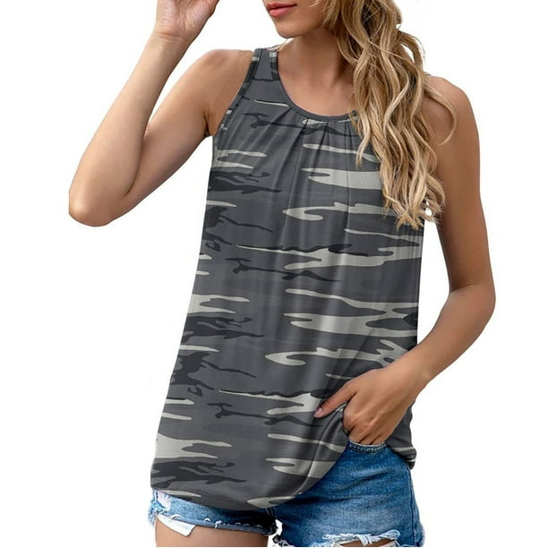 Honeeladyy Clearance under 5 Women Tank Top Camouflage Graphic Summer
