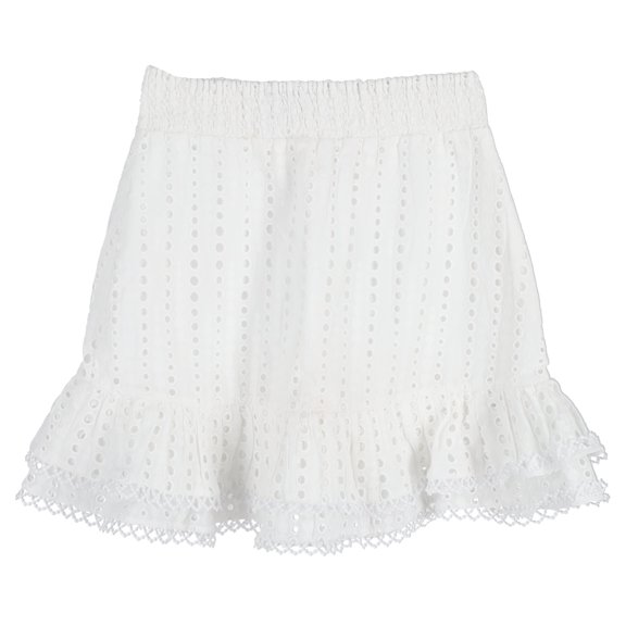 Pre-Owned Charo Ruiz Ruffle Mini Skirt in White Embroidered Cotton