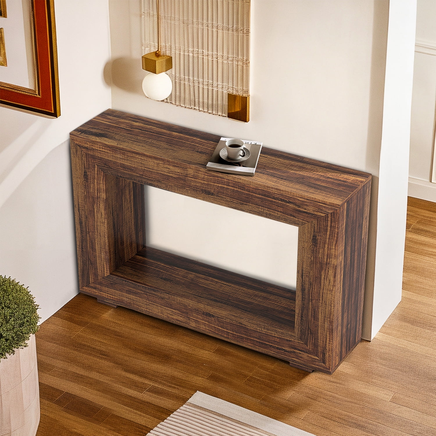 Demi Bonn 47" Farmhouse Console Table, Modern Living Room Sofa Table with Storage, Contemporary Entryway Hall Table, Foyer Display Table, Rustic Brown