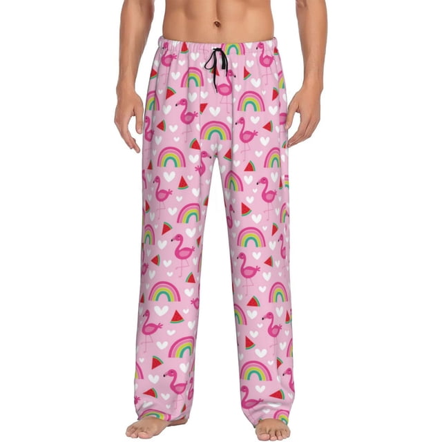 Balery Cute Flamingo Pantalones de pijama para hombre, pijama ultraligero, pantalón de descanso-Large