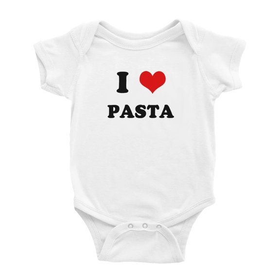 I Heart Pasta Love Food Funny Baby Bodysuits (White, 0-3 Months)