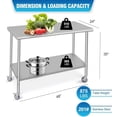 thumbnail image 2 of YUSAZENS 48 x 24 x 35 Inch Double Layer Stainless Steel Workbench, Mobile Prep Table with Rolling Casters, No Back Panel for Workshop Garage Commercial Use, 2 of 7