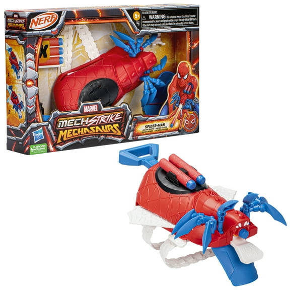 Marvel: Mech Strike Mechasaurs Spider-Man Arachno Nerf Kids Toy Blaster with 3 Darts for Boys and Girls
