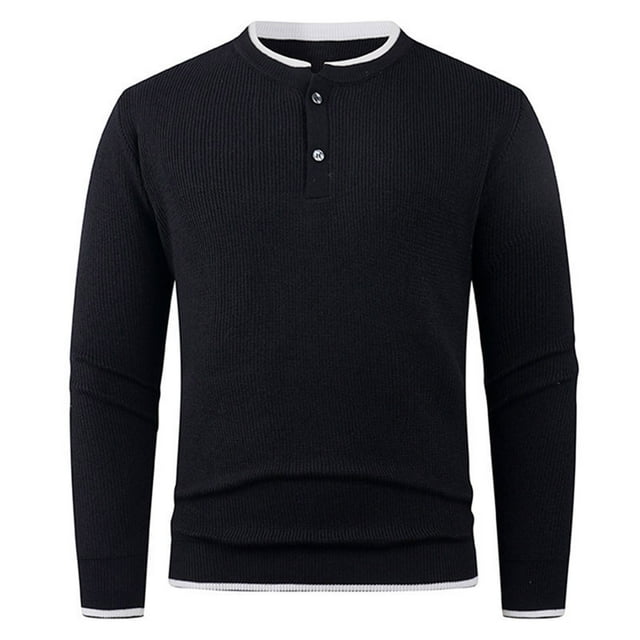 fheaev Chandail pour Hommes Automne Doux Classique Chandail-Over Haut Homme Couleur Unie Tricot Élastique Chaleur Ajusté Décontracté Col Rond Chandail