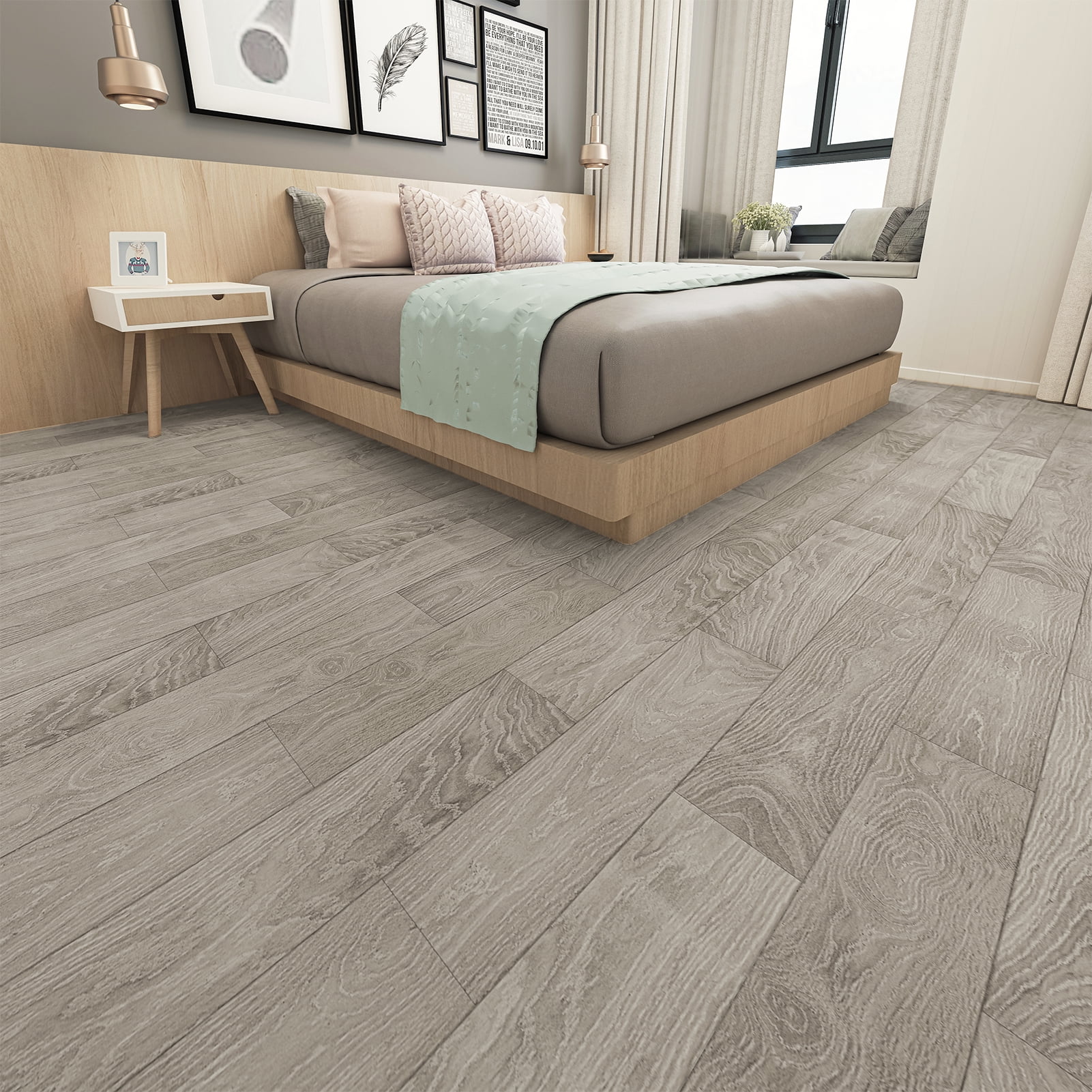 Art3d Vinyl Wood Plank 36" x 6" 36 Packs Self-adhesive Peel and Stick Flooring Tiles-Beech wood