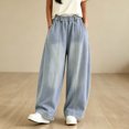thumbnail image 6 of Women's Fashion Casual High Waist Wide Leg Jeans Loose Fit Simple Style Denim Long Pants Streetwear with Pockets Light Blue M(M), 6 of 7