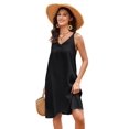 thumbnail image 2 of Fiophy Women's 100% Linen Sleeveless V Neck Halter High Low Midi Dresses with Pockets Summer Casual Beach Flowy Dresses, Black, L, 2 of 7