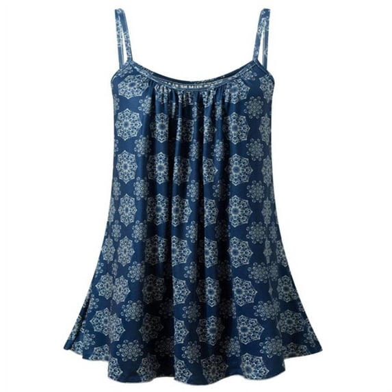 Uhndy Women's Plus Size Boho Floral Casual Strappy Sleeveless Shirts-LQ
