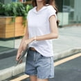 thumbnail image 6 of Summer Hooded T-Shirts Womens Cap Sleeve Hoodies T Shirts Trendy Loose Casual Petite Tops Loungewear White, S, 6 of 7