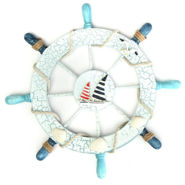 Shisuyan Nautical Beach Wooden Boat Ship Steering Wheel Fishing Net Shell Home Wall Decor (Sailing)