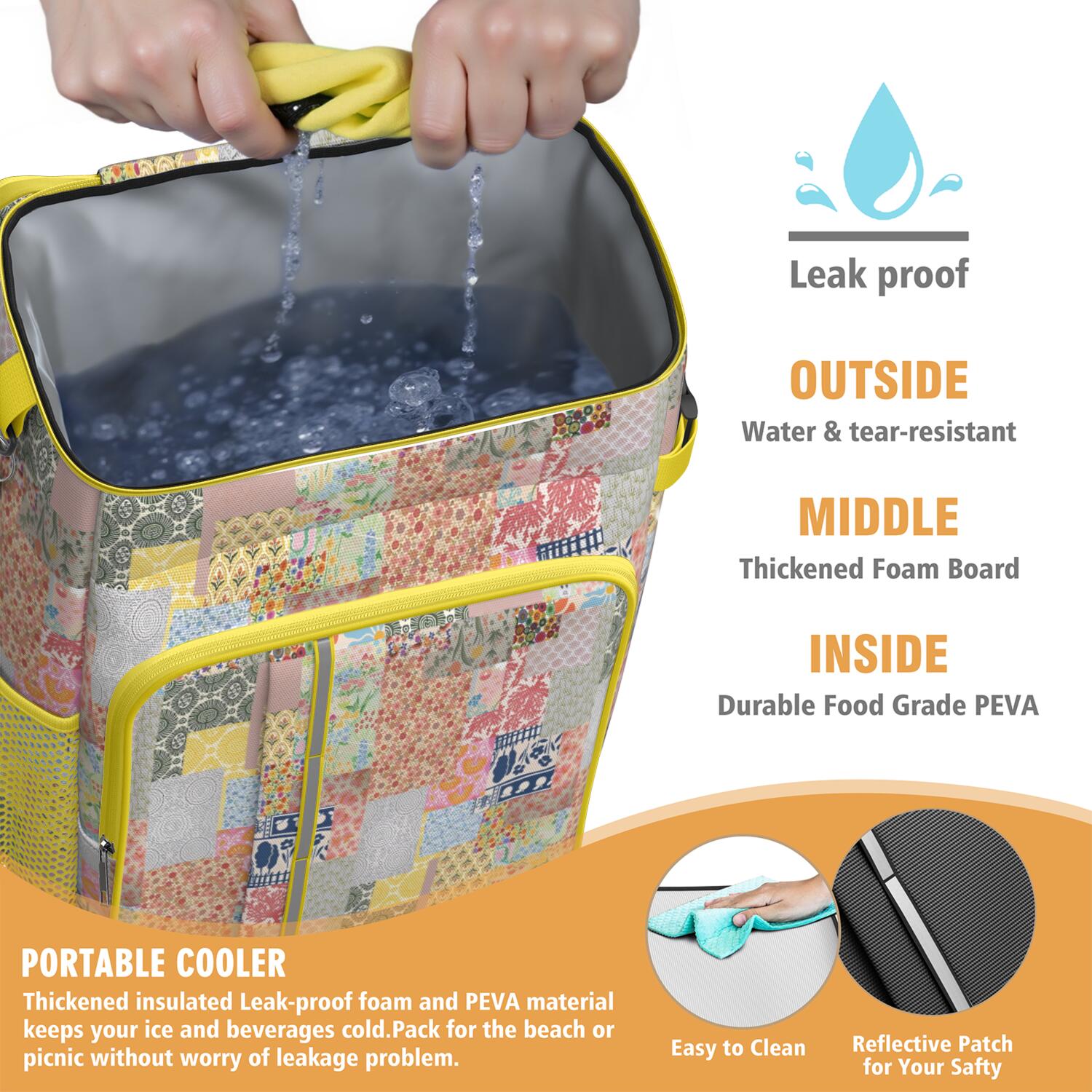 Travel Cooler Bag - Pioneer Flower Camping Beer Cooler Backpack with Bottle Opener- Waterproof Insulated Picnic Backpacks - Cooler Bag for Beach