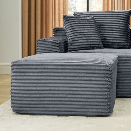 115" U-Shaped Boneless Sectional Sofa with Chaise and Ottoman, Deep Seat Plush Corduroy, No Assembly Required, Grey