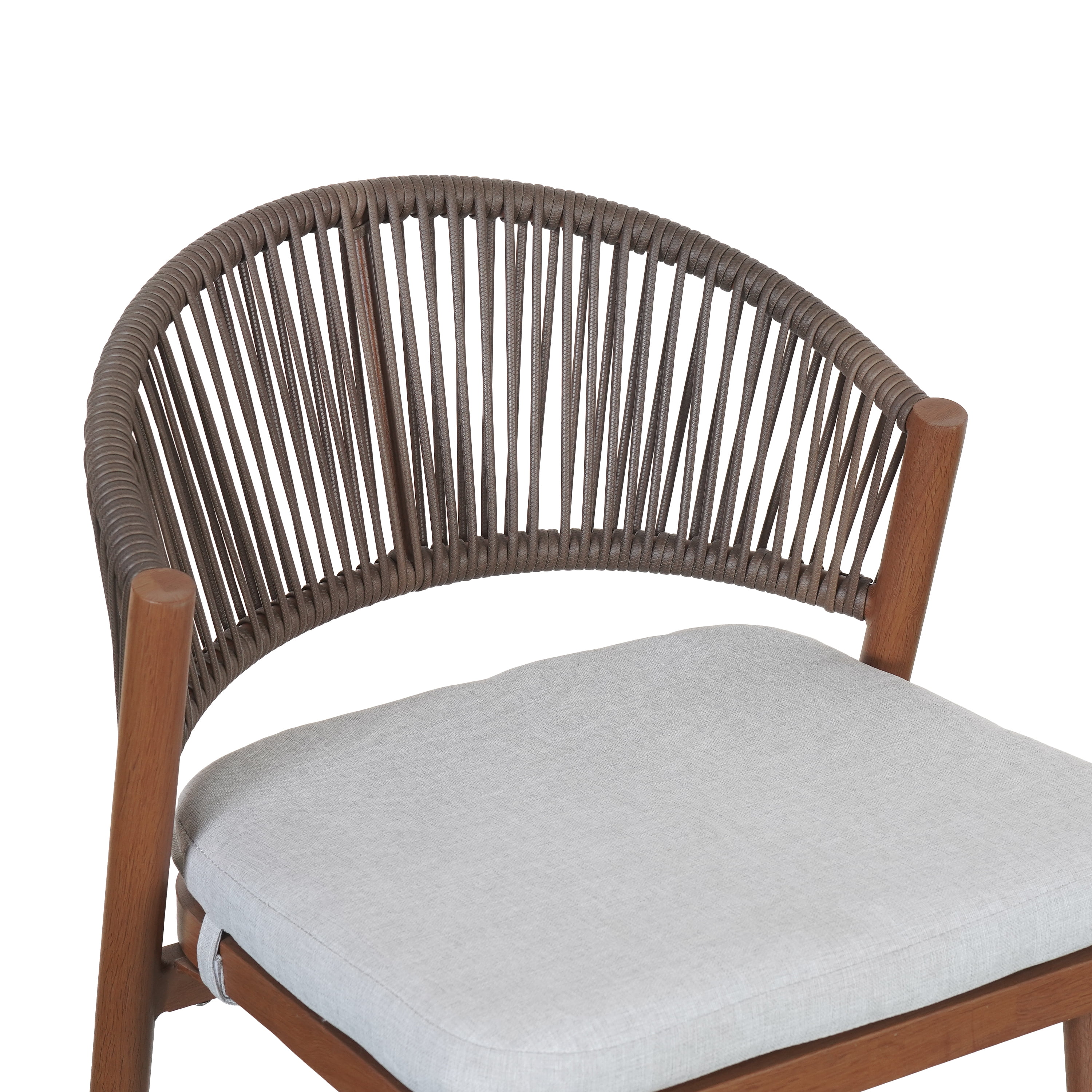 Counter Stools Set of 2, Outdoor 26 Inch Seat Height Aluminum Frame Stools with PE Rattan Scallop-Shaped Backrest, Teak Finish