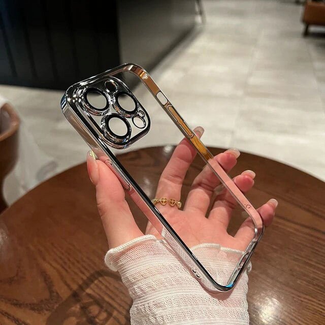 Luxury Plating Clear Phone Case For iPhone 15 14 11 12 13 Pro Max Plus Shockproof Cases Camera Lens Protection Cover Accessories