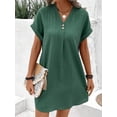 thumbnail image 2 of Mengpipi Womens Dresses V-Neck Button-Up Rolled-Up Sleeves Casual Loose Shirt Dresses S-XXL, 2 of 5