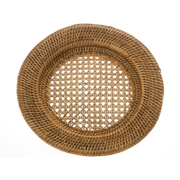 Kouboo La Jolla Round Rattan Charger Plate, Set of 2, Decorative Service Plates for Home, Perfect for Events, Parties, Honey Brown