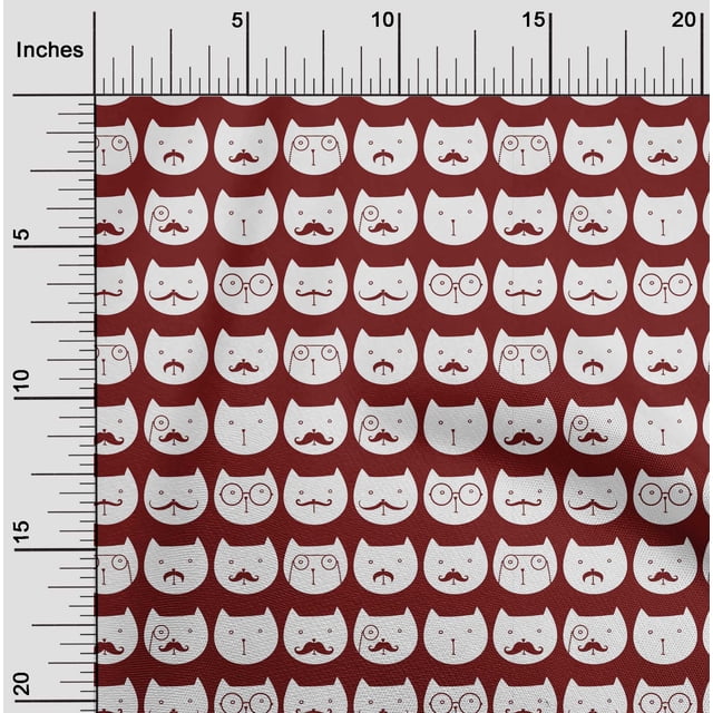 oneOone Georgette Viscose Dark Red Fabric Cat Face Animal Craft Projects Decor Fabric Printed By The Yard 42 Inch Wide