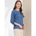 thumbnail image 4 of CURVOSPORT Women's Dressy Shirt Work Office Top Keyhole Pleated Front Ruched 3/4 Sleeve Chiffon Blouse XS Deep Grey Blue, 4 of 6